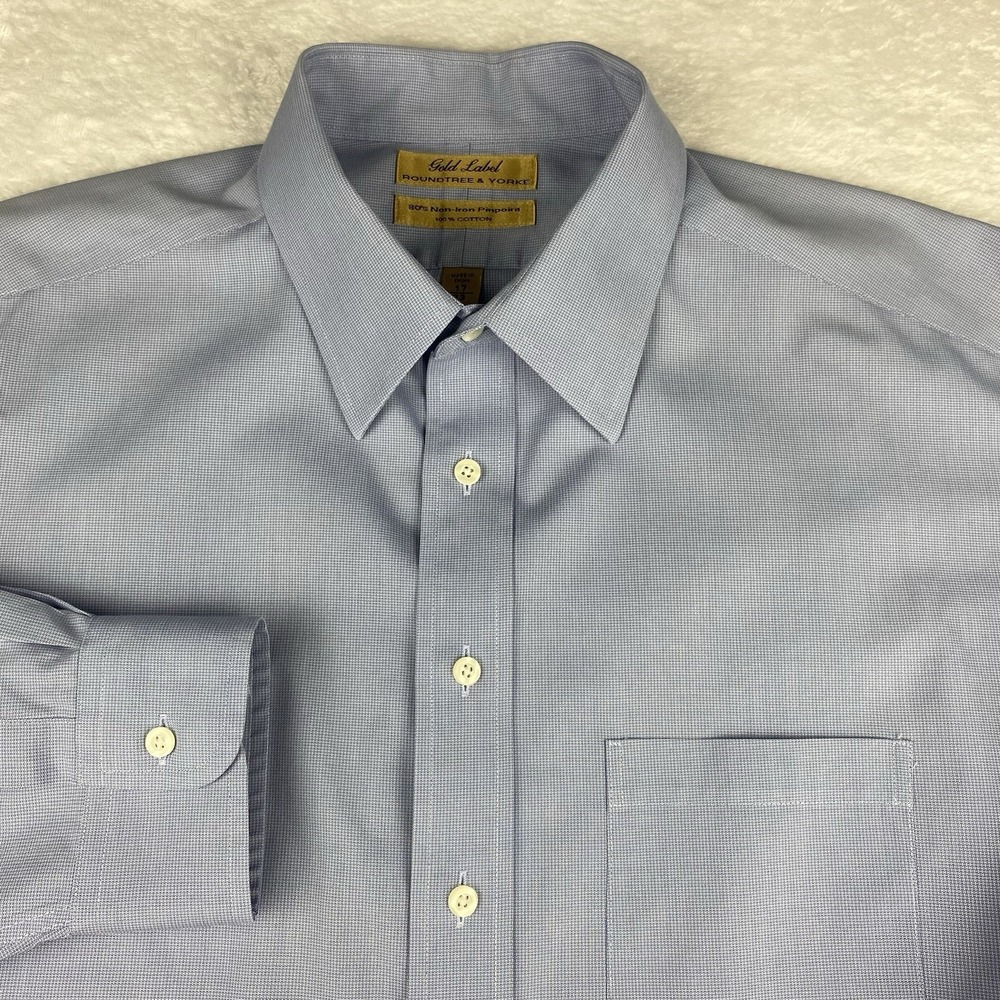 Roundtree & Yorke Gold Label Dress Shirt Mens 17-33 Blue Regular Fit No Iron